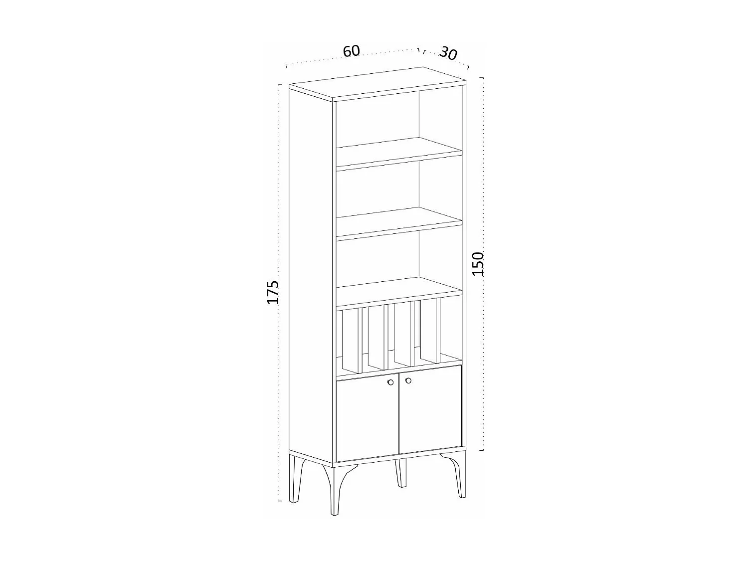Etagère bibliothèque 8 tablettes 2 portes décor chêne saphir H175 cm - Pollux