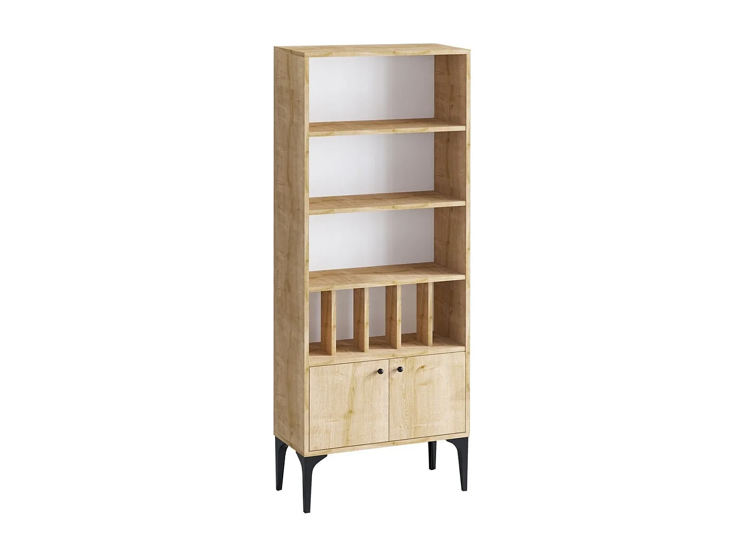 Etagère bibliothèque 8 tablettes 2 portes décor chêne saphir H175 cm - Pollux