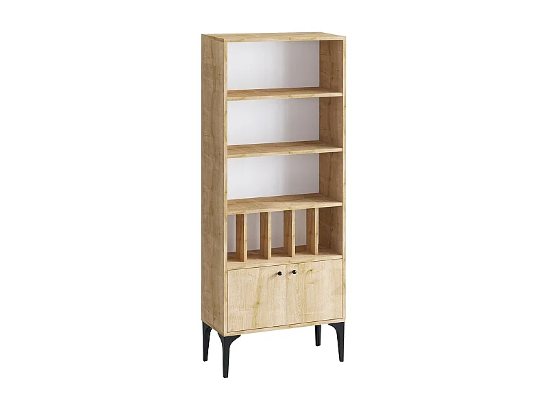 Boekenkast met 8 planken, 2 deuren, eiken saffierdecor, H175 cm - Pollux