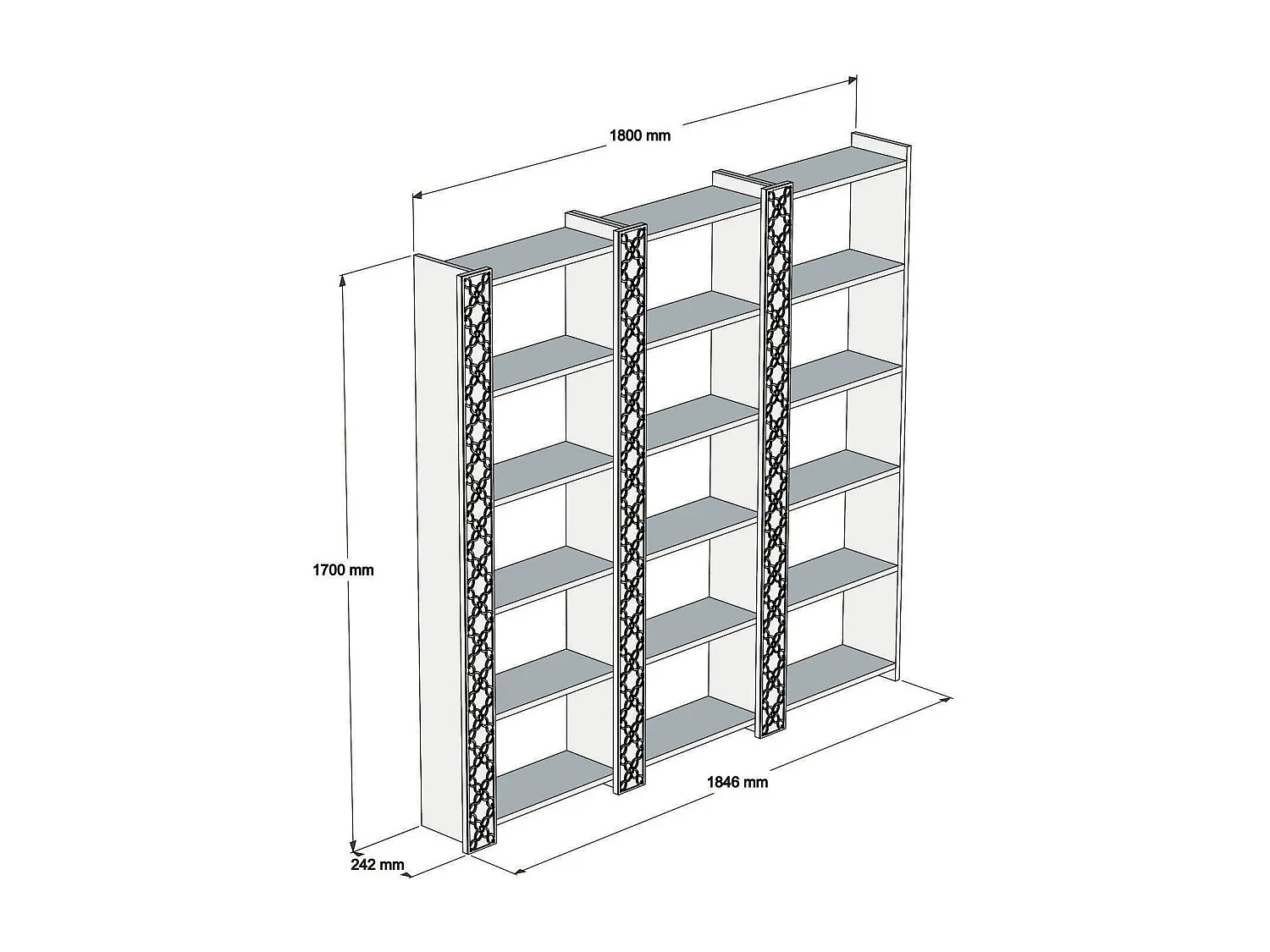 Librería moderna – 184,6 cm x 170 cm x 24,2 cm – Blanco – Tablero de partículas recubierto de melamina