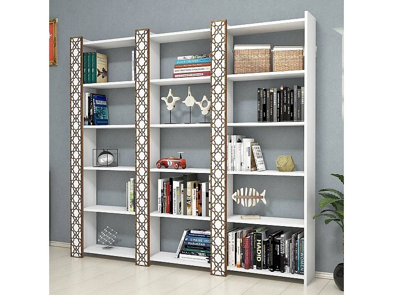 Étagère bibliothèque 3 rangées Oppidanus L184cm Bois et Blanc