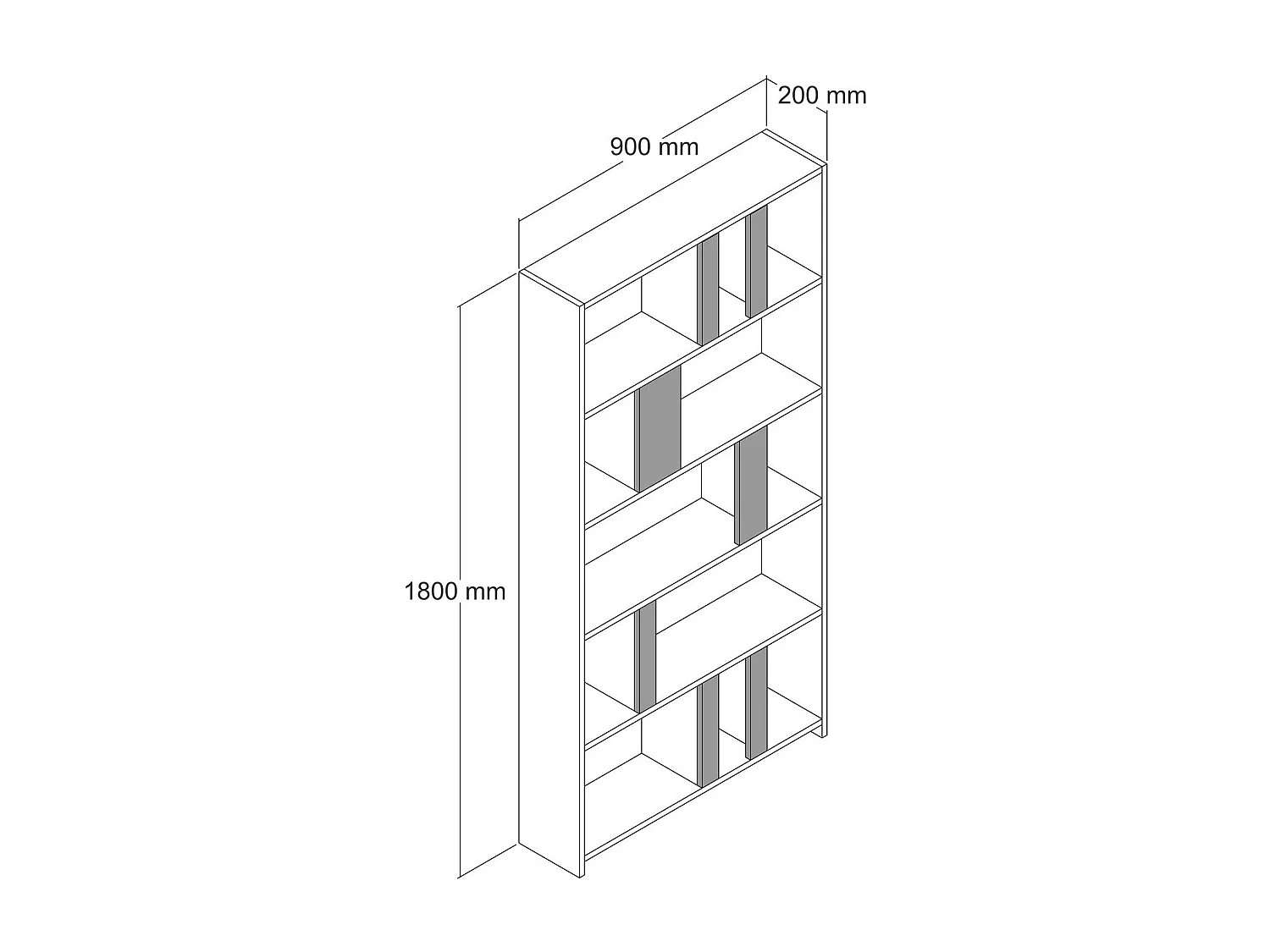 Librería moderna – 90 x 180 x 20 cm – Blanco y negro – Tablero de partículas revestido de melamina