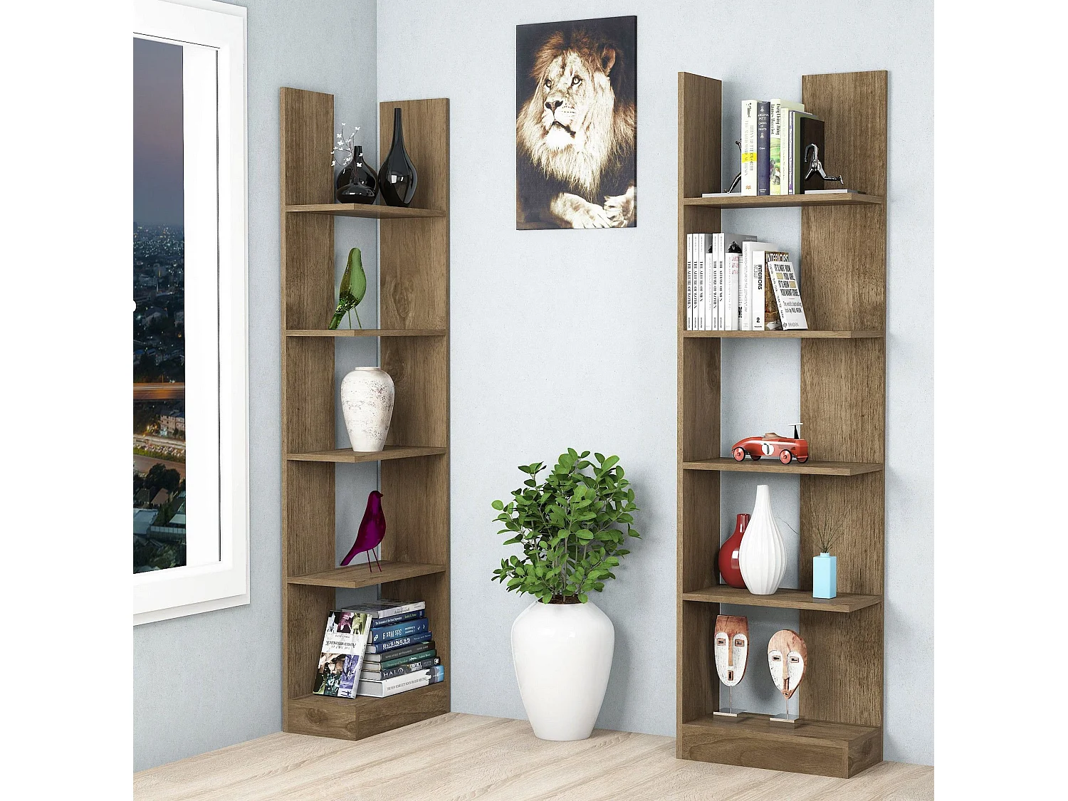 Estantería Kailua 1100, Abierto, Aglomerado laminado, 187x100x26cm, Nogal