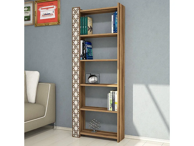 Librería moderna – 64,6 x 170 x 24,2 cm – Nogal y crema – Tablero de partículas