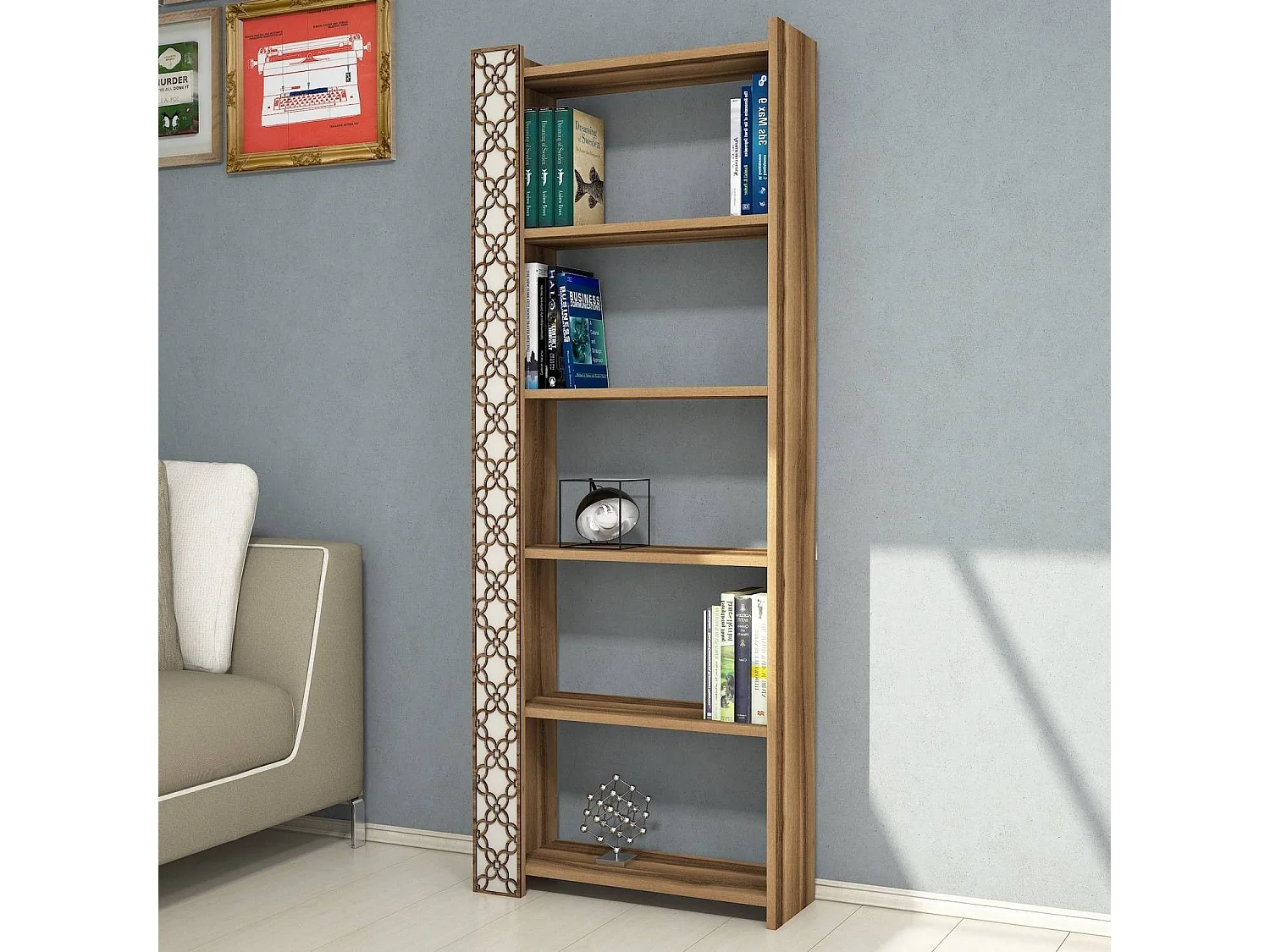 Libreria moderna – 64,6 x 170 x 24,2 cm – Noce e Crema – Pannello di particelle