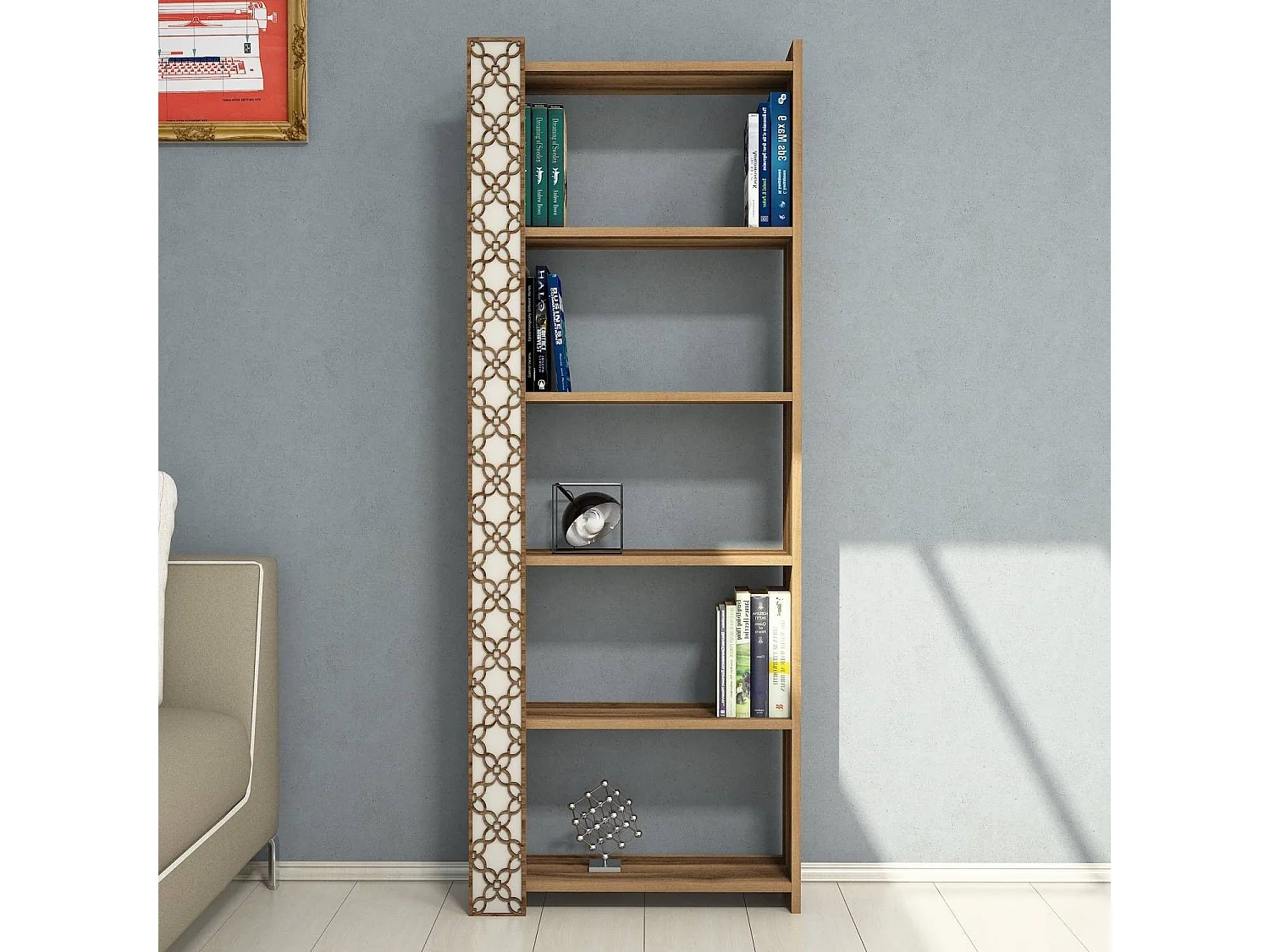 Libreria moderna – 64,6 x 170 x 24,2 cm – Noce e Crema – Pannello di particelle