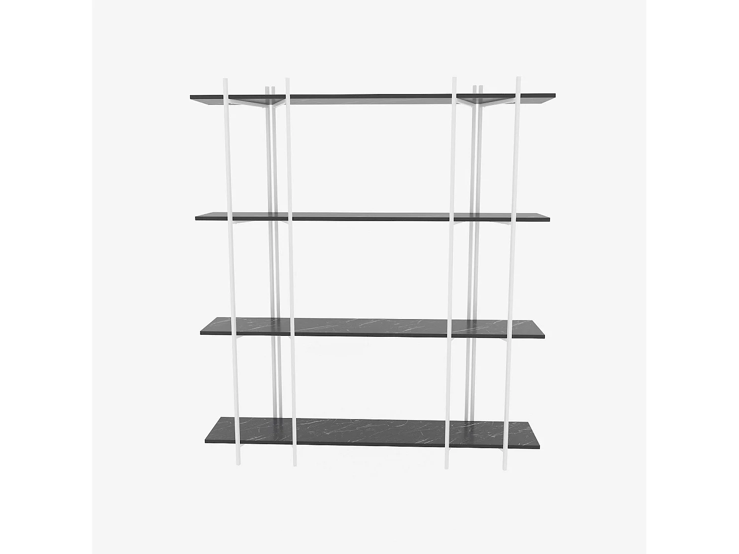 Étagère bibliothèque Teruel L160xH180cm Métal Blanc et Bois Effet marbre Noir