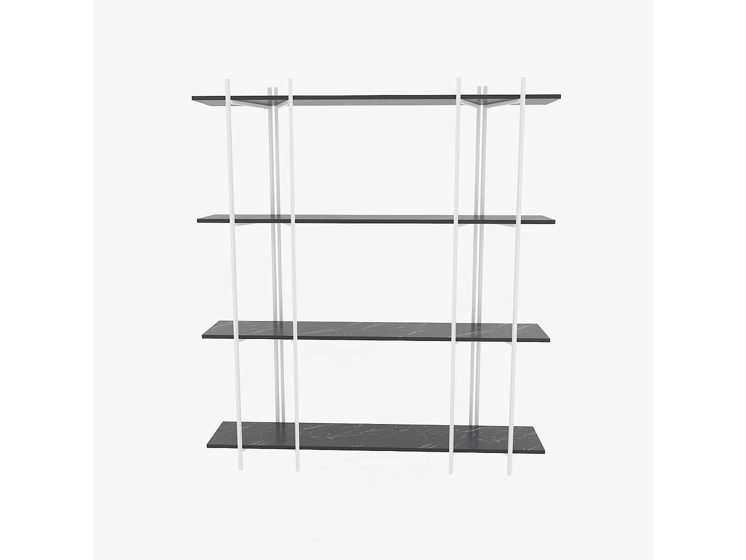 Étagère bibliothèque Teruel L160xH180cm Métal Blanc et Bois Effet marbre Noir