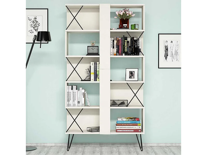 Librería moderna de melamina – 90 cm x 167,3 cm x 22 cm – crema