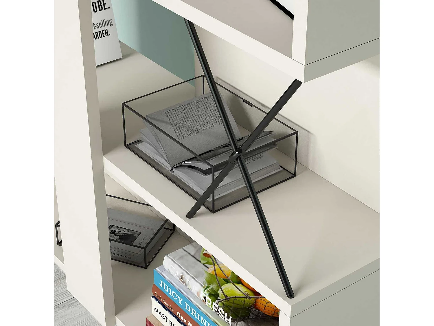 Librería moderna de melamina – 90 cm x 167,3 cm x 22 cm – crema