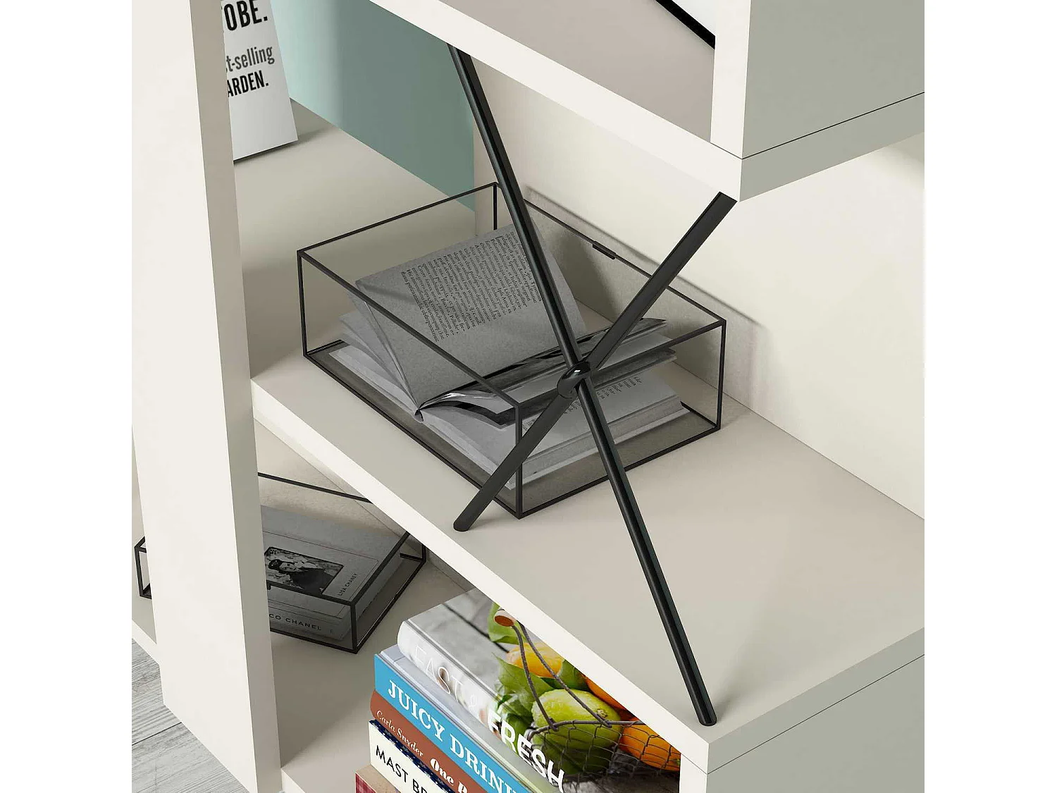 Librería moderna de melamina – 90 cm x 167,3 cm x 22 cm – crema
