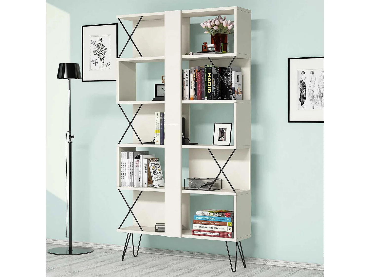 Étagère bibliothèque Transire 167,5cm Bois Blanc créme