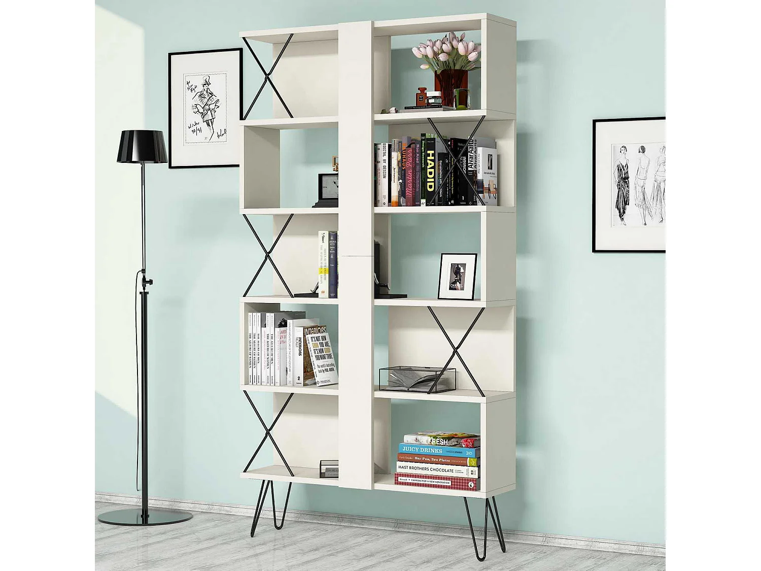 Étagère bibliothèque Transire 167,5cm Bois Blanc créme