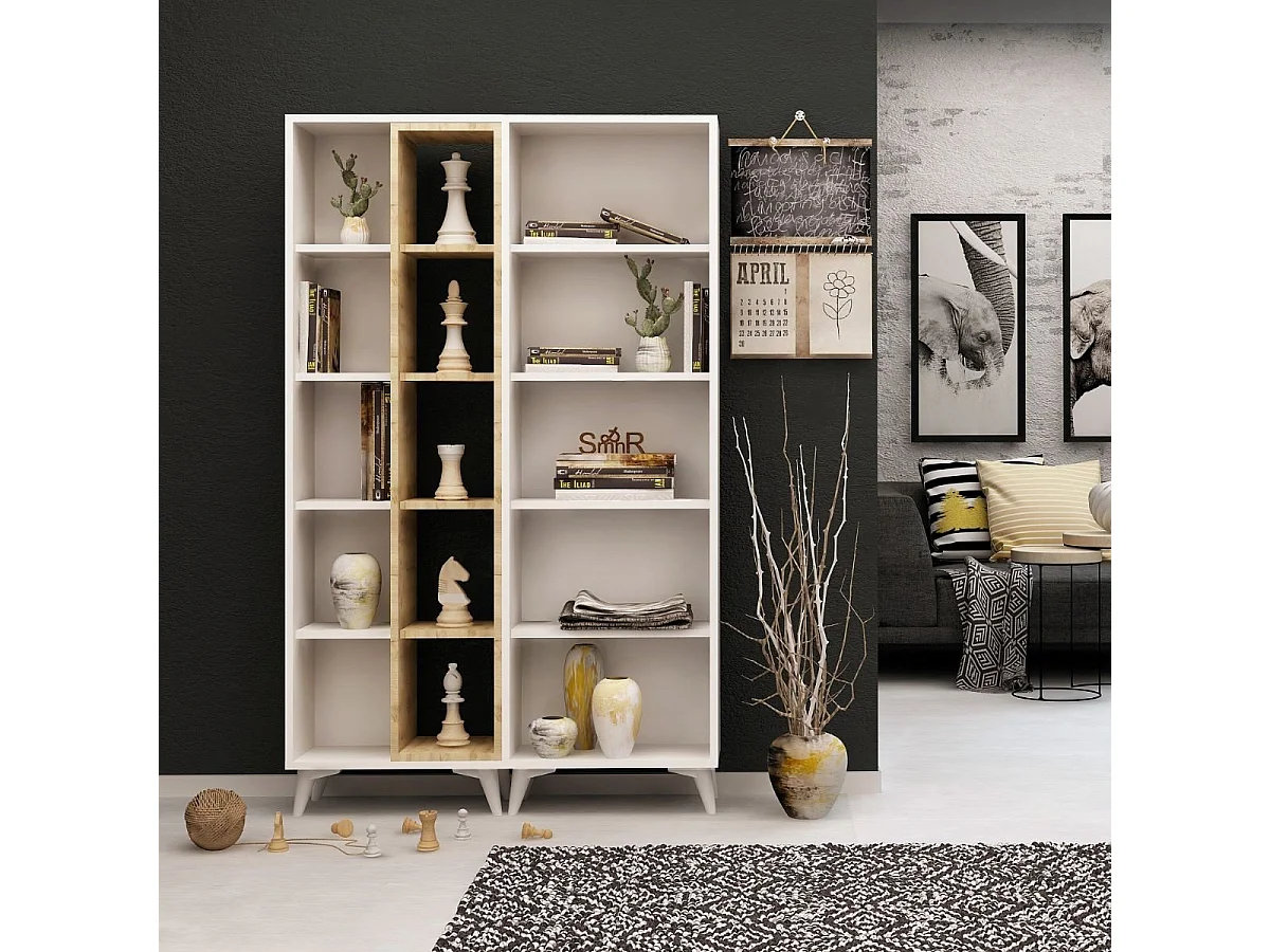 Etagère 15 tablettes décor chêne et blanc H162 cm - Potenza