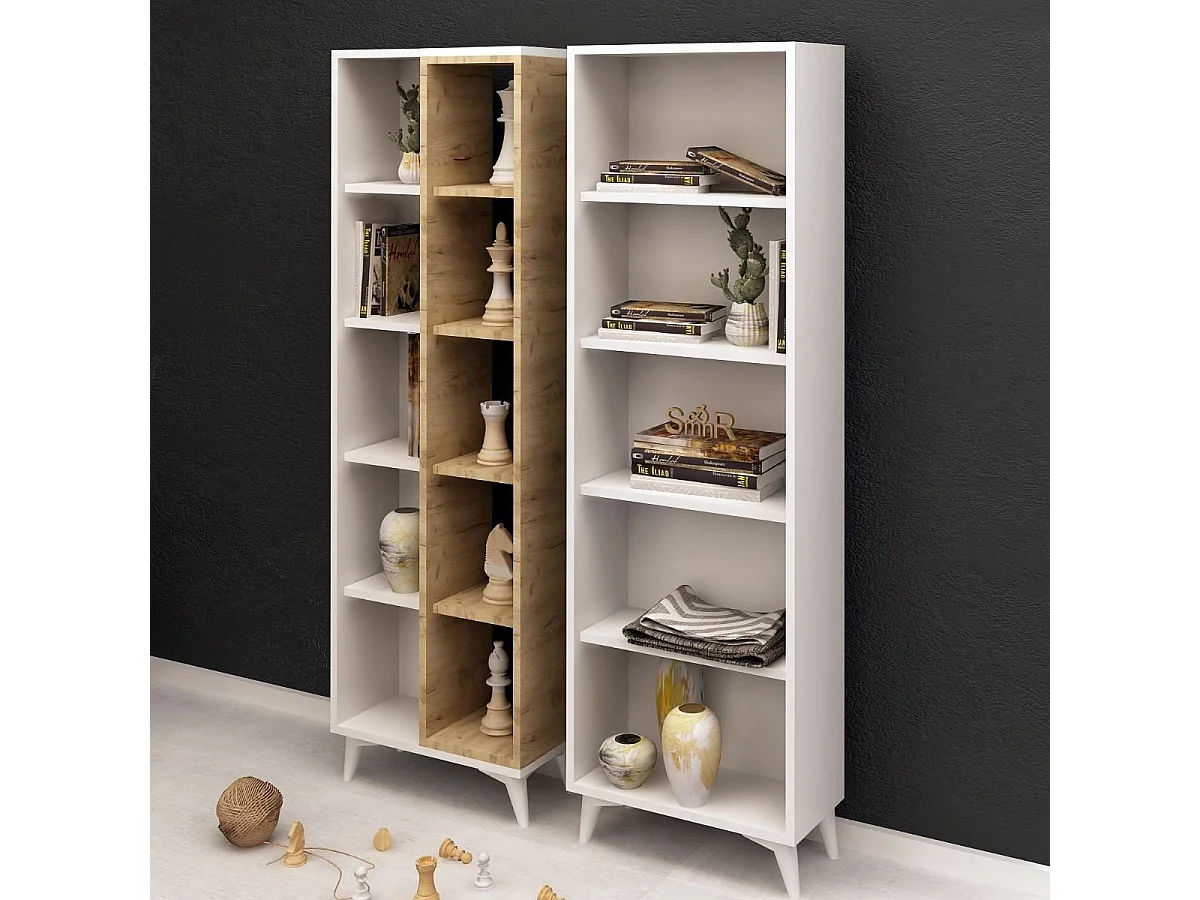 Etagère 15 tablettes décor chêne et blanc H162 cm - Potenza