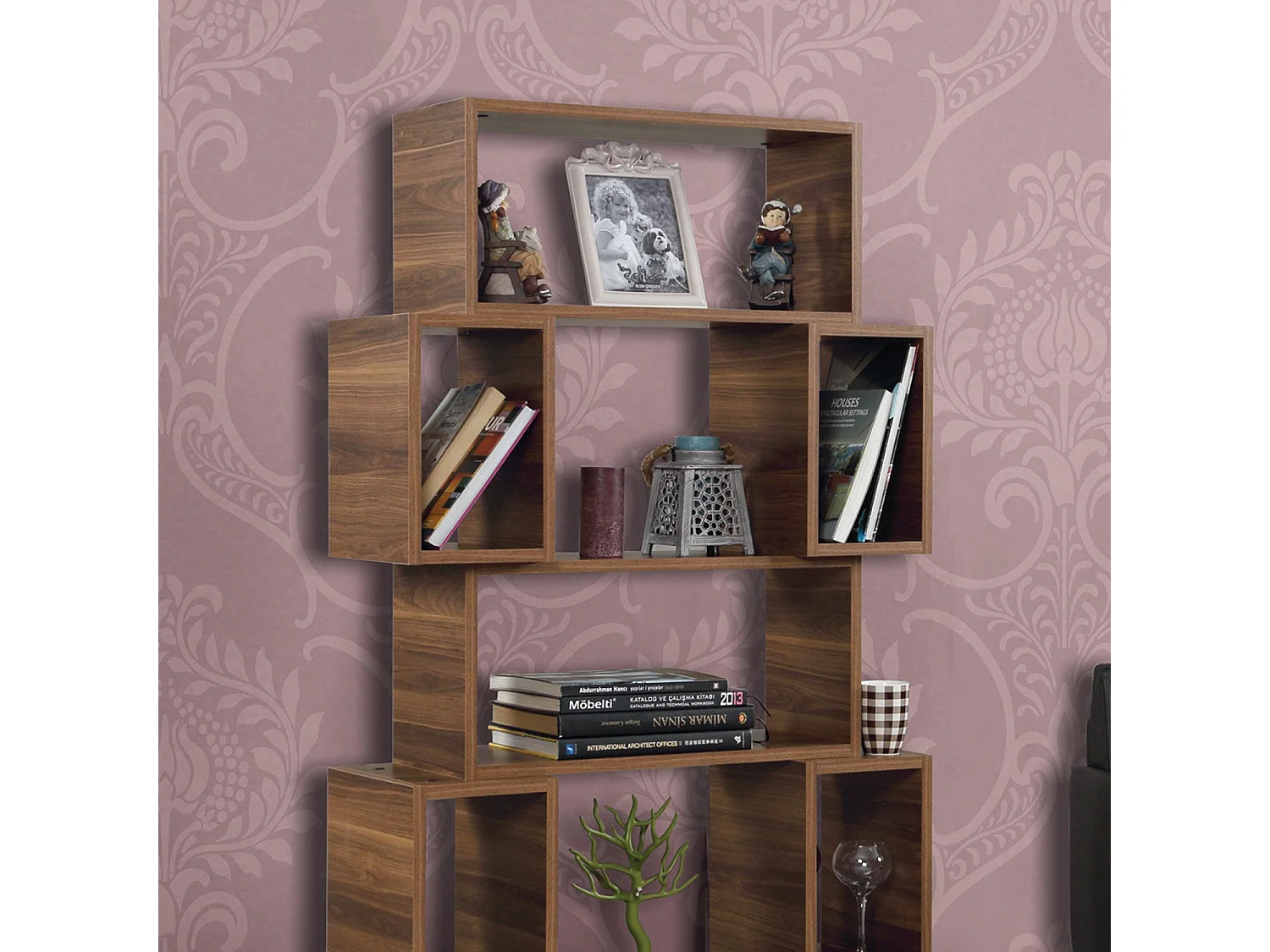 Boekenkast – 84 cm breed, 160 cm hoog, 30 cm diep – notenhout – melamine gecoate spaanplaat