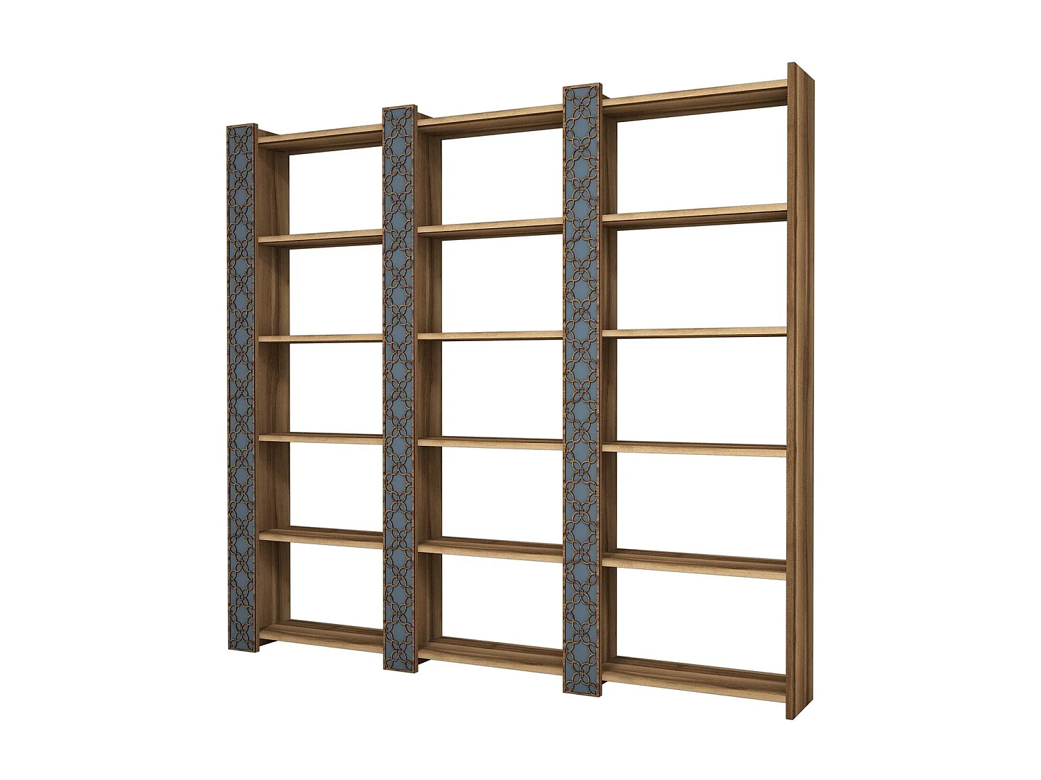 Étagère bibliothèque 3 rangées Oppidanus L184cm Bois Naturel et Calcédoine
