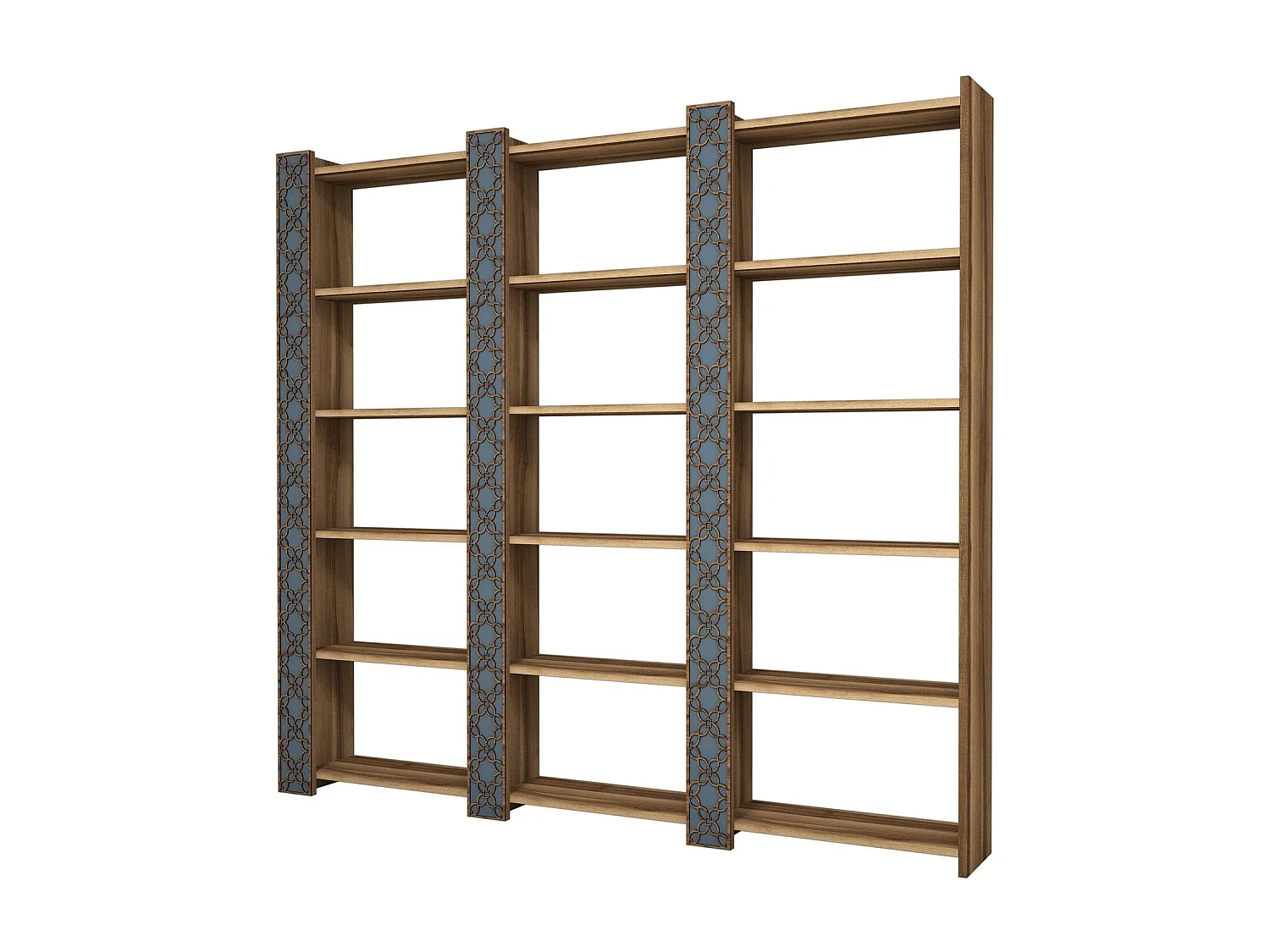 Étagère bibliothèque 3 rangées Oppidanus L184cm Bois Naturel et Calcédoine