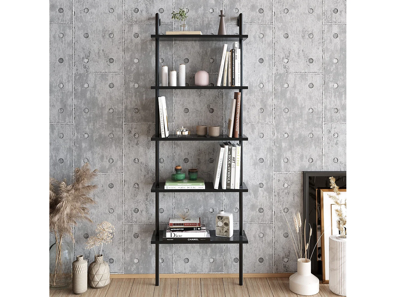 Estantería Kailua 649, Abierta sin pared trasera, Metal|Aglomerado laminado, 174x60x22cm