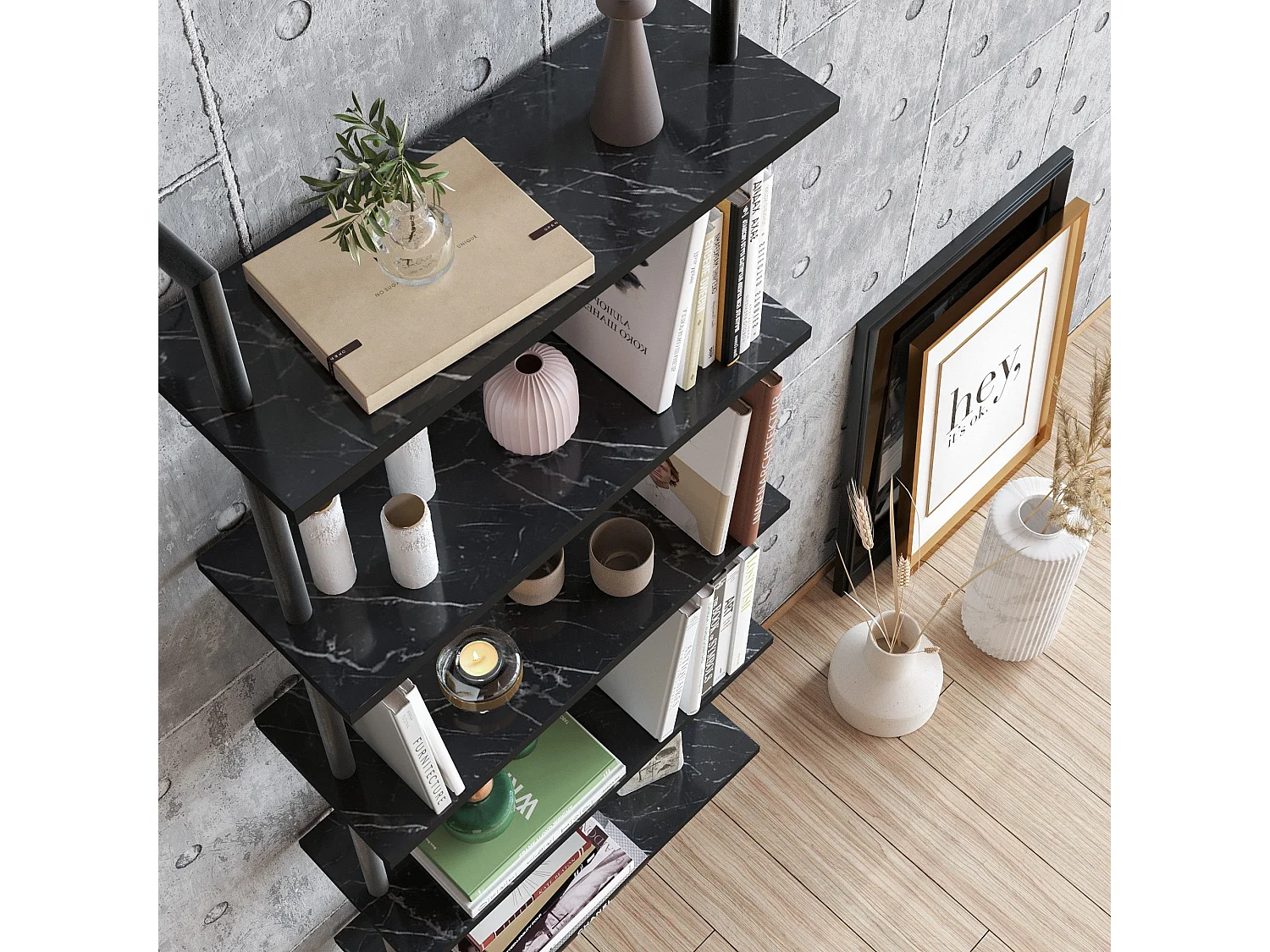 Estantería Kailua 649, Abierta sin pared trasera, Metal|Aglomerado laminado, 174x60x22cm