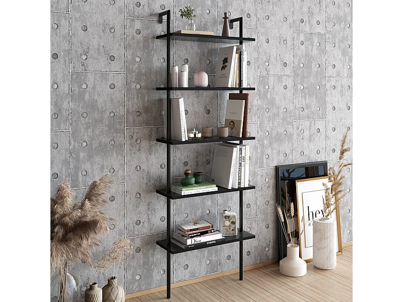 Estante industrial preta, 60 cm x 174 cm x 22 cm | Painel de partículas 100% revestido em melamina, 18 mm de espessura, pés de metal | Montá