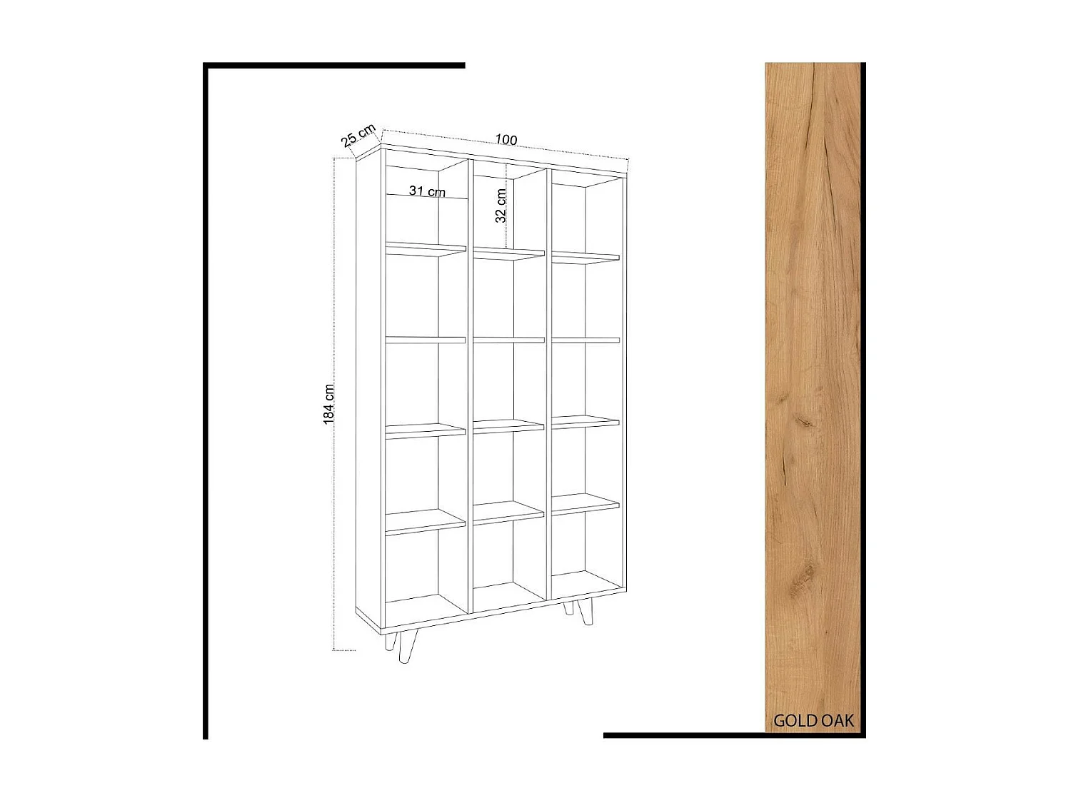 Estante moderna de carvalho – 100 cm x 184 cm x 25 cm – carvalho – painel de partículas