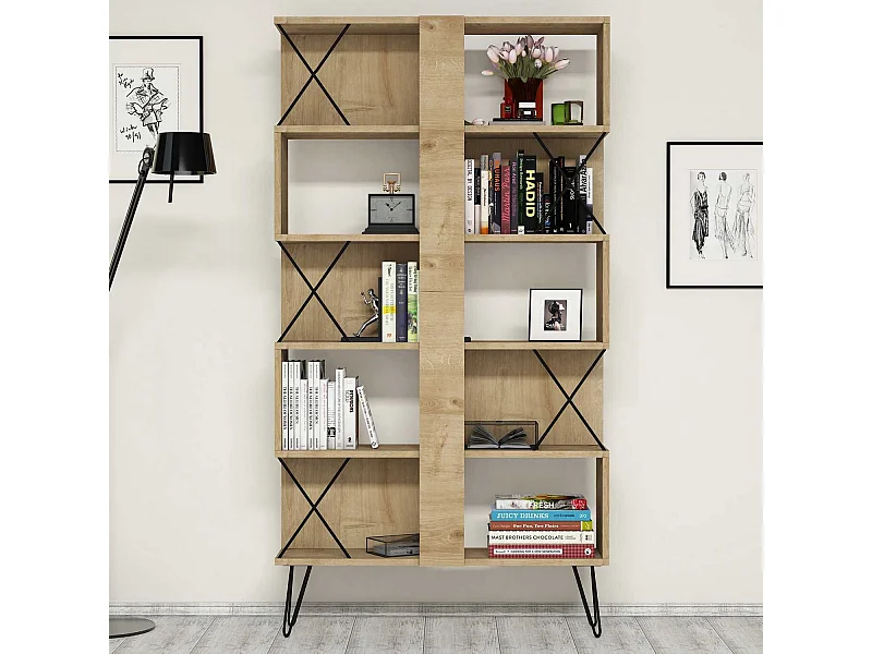 Estantería Kailua 138, Abierta sin pared trasera, Aglomerado laminado, 167x90x22cm, Roble