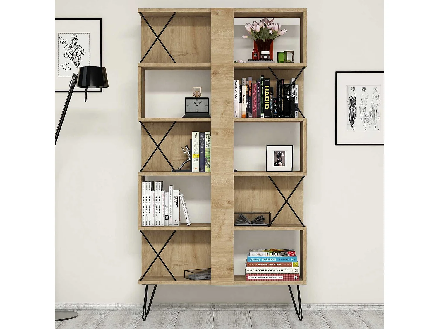 Estante moderna – 90 x 167,3 x 22 cm – Carvalho – Painéis de partículas revestidos de melamina