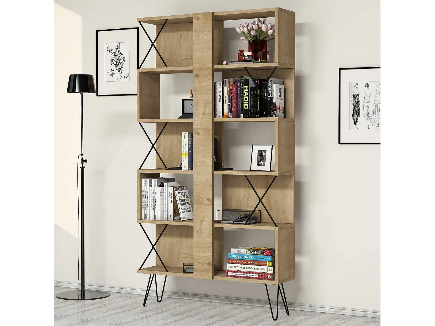 Estante moderna – 90 x 167,3 x 22 cm – Carvalho – Painéis de partículas revestidos de melamina