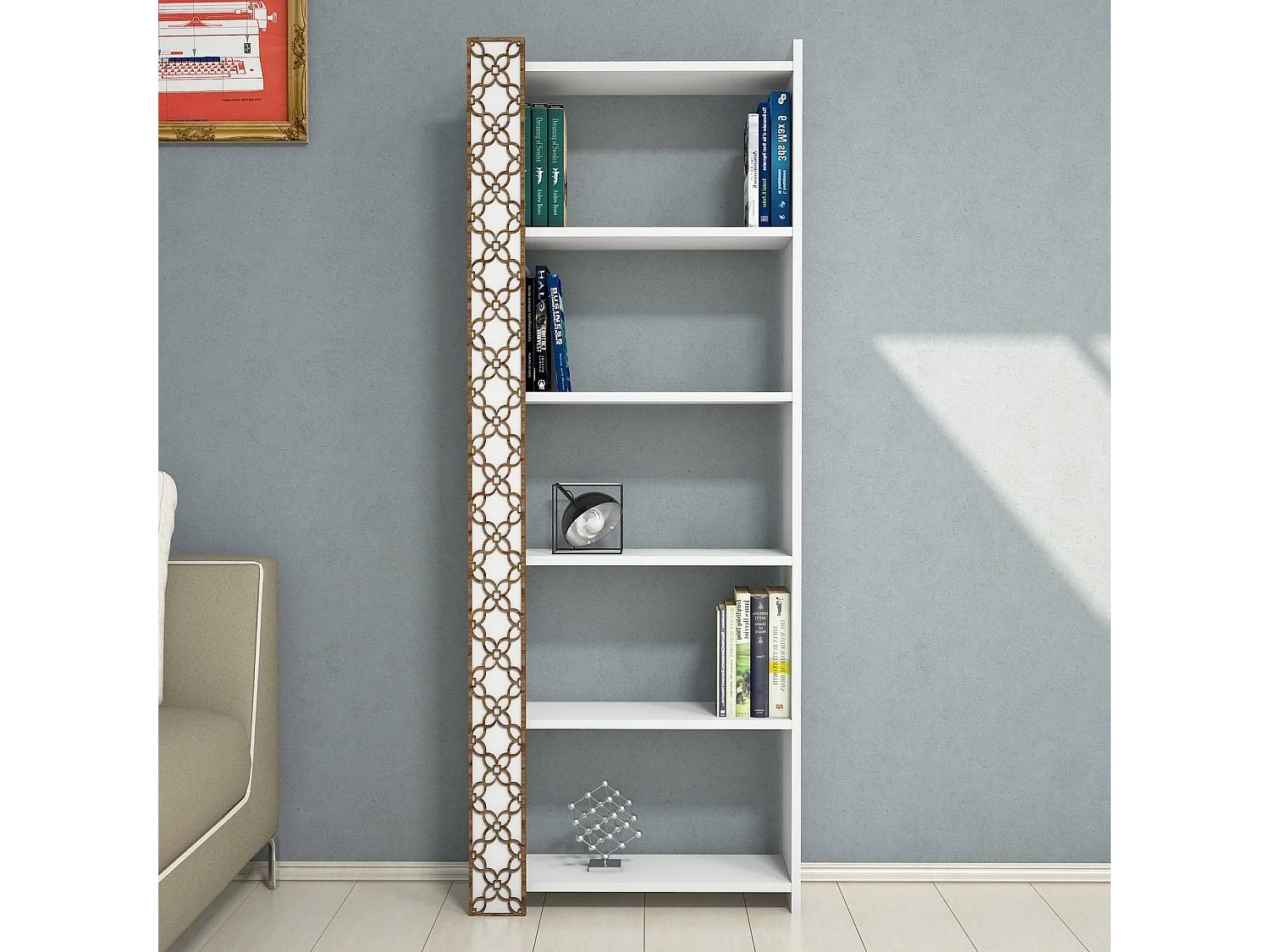 Étagère bibliothèque Oppidanus L64cm Blanc et Bois naturel