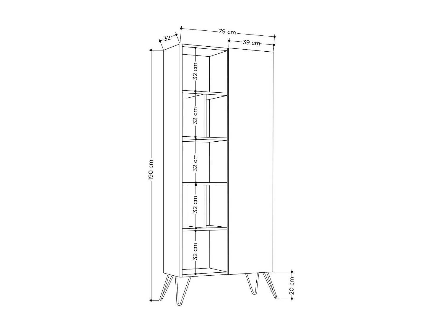 Regał z 11 półkami i 1 drzwiami H190 cm - Jedda