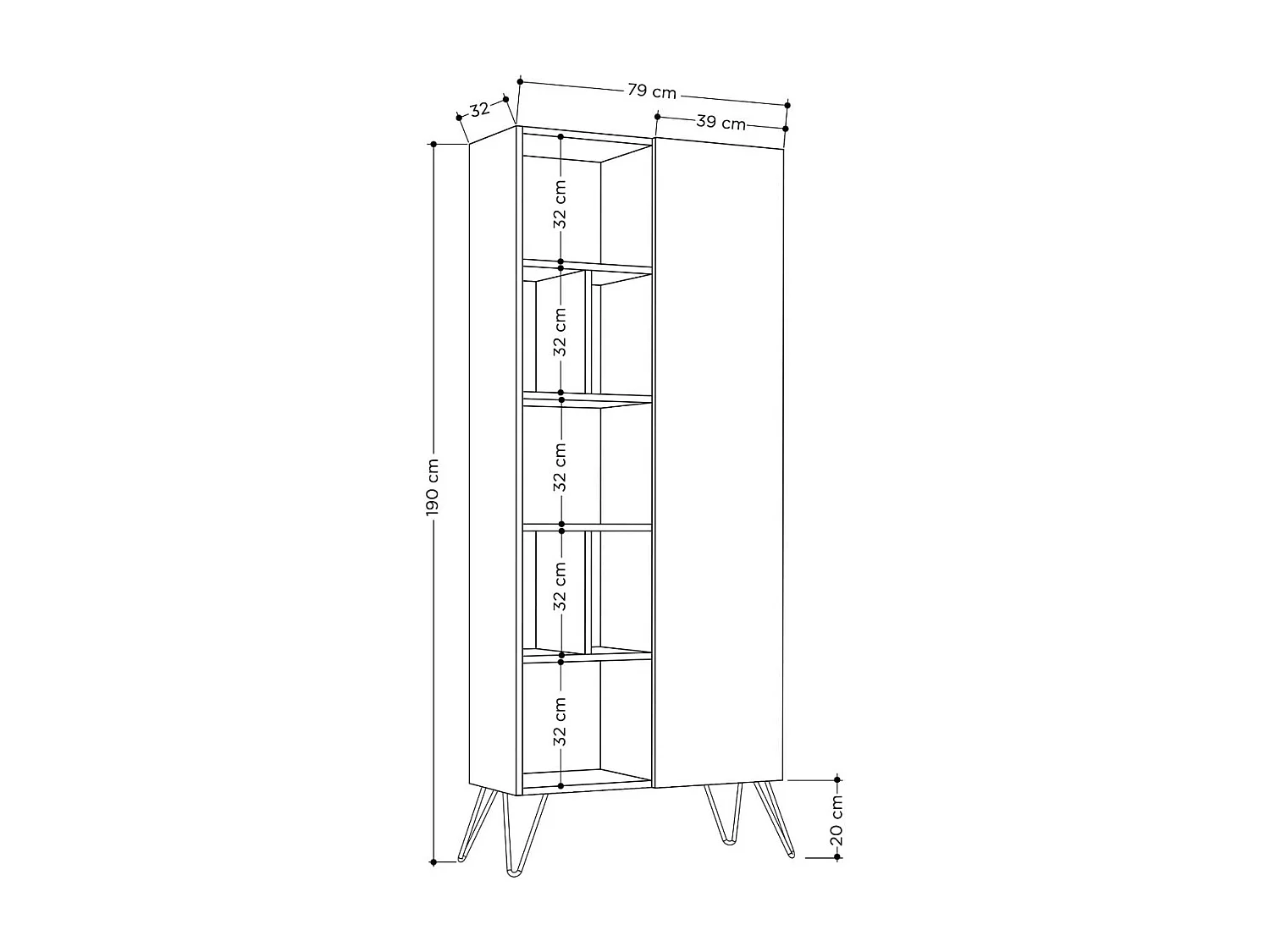 Regał z 11 półkami i 1 drzwiami H190 cm - Jedda