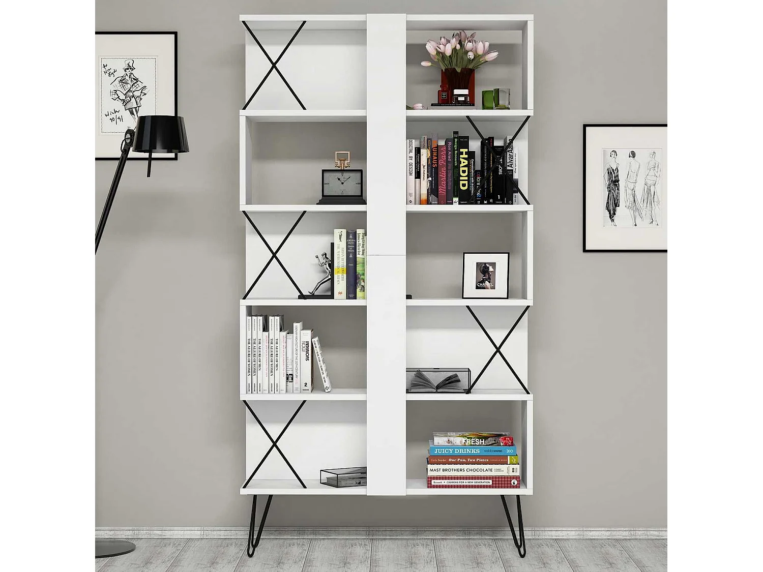 Estante moderna – 90 x 167,3 x 22 cm – Branco – Painel de partículas revestido a melamina