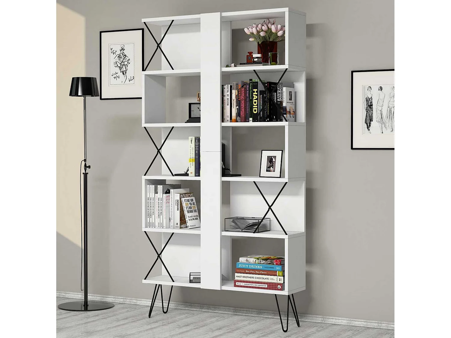 Estante moderna – 90 x 167,3 x 22 cm – Branco – Painel de partículas revestido a melamina