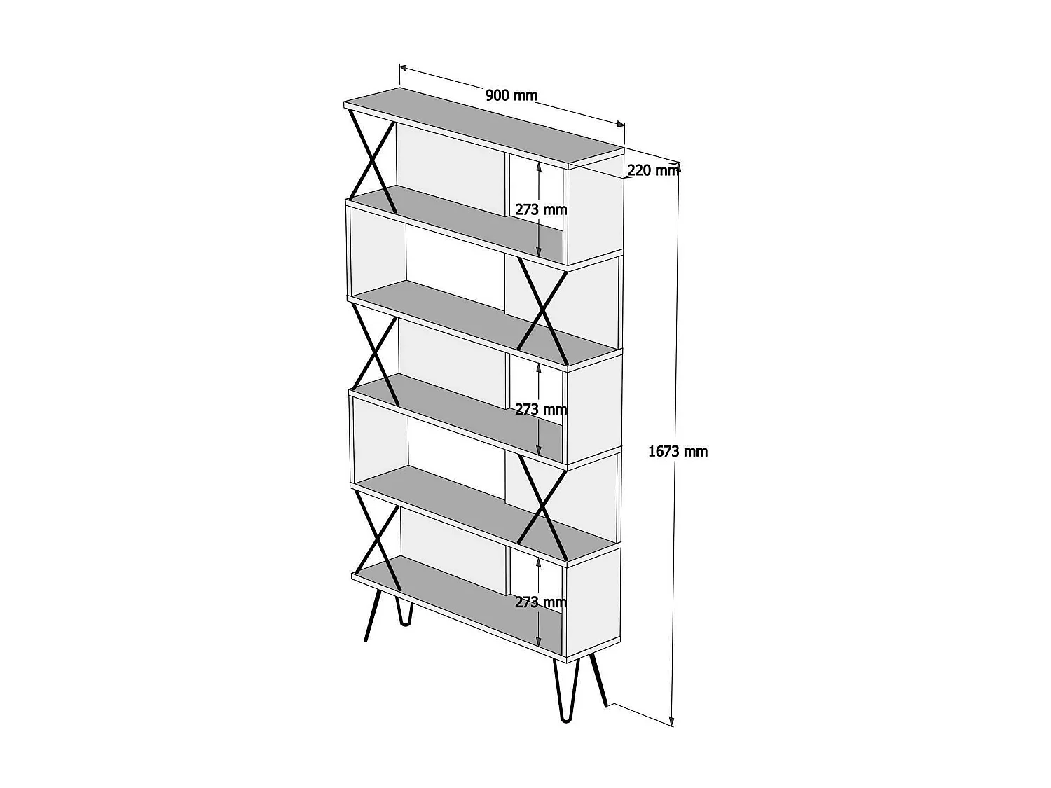 Étagère bibliothèque Transire 167,5cm Bois Blanc