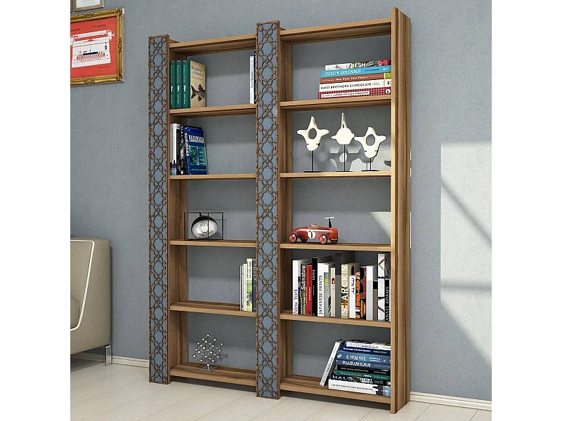 Librería moderna – 124,6 x 170 x 24,2 cm – Nogal y Calcedonia – Melamina