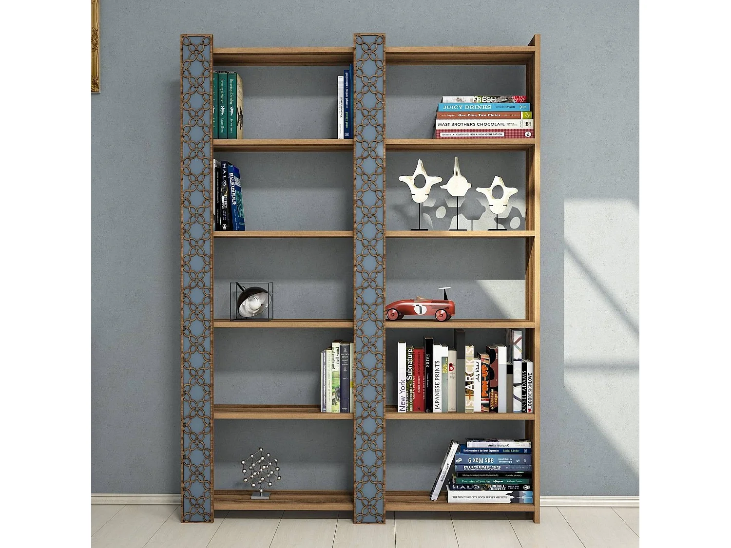 Librería moderna – 124,6 x 170 x 24,2 cm – Nogal y Calcedonia – Melamina