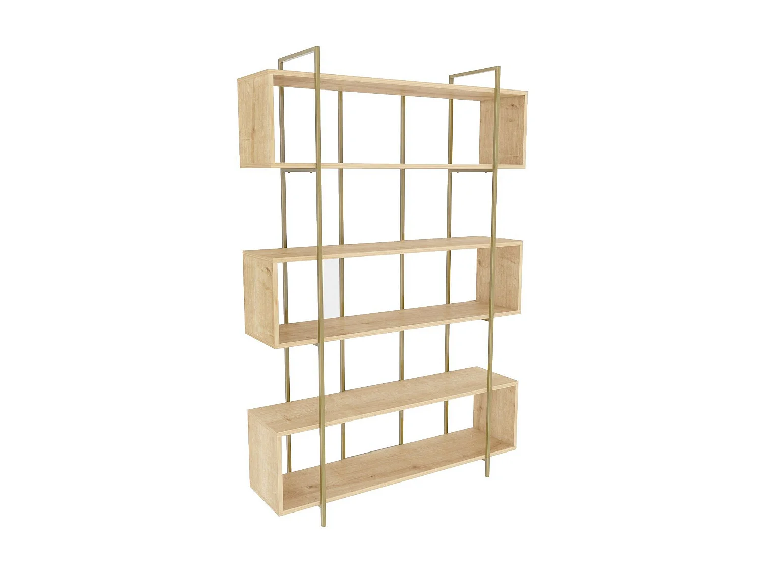Elegante librería en tablero de partículas revestido en melamina – 120 x 180 x 29,6 cm – Roble y oro