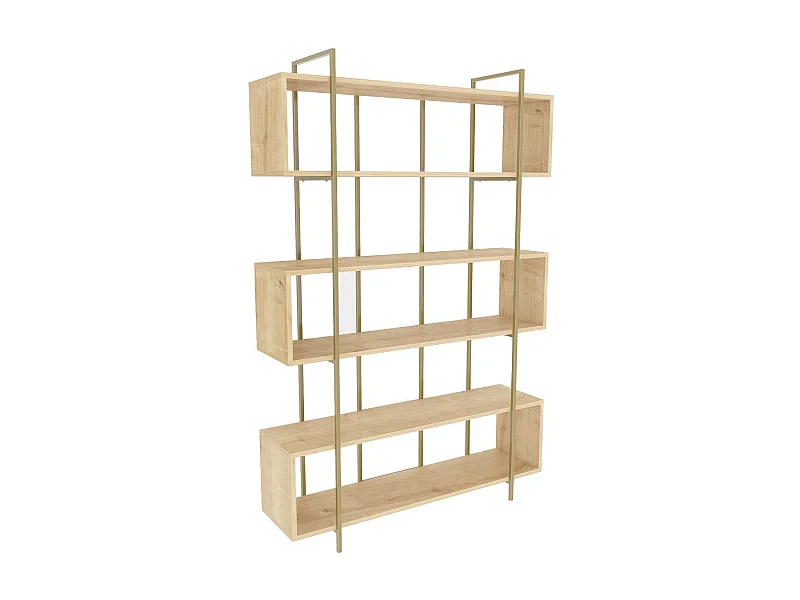 Elegante librería en tablero de partículas revestido en melamina – 120 x 180 x 29,6 cm – Roble y oro