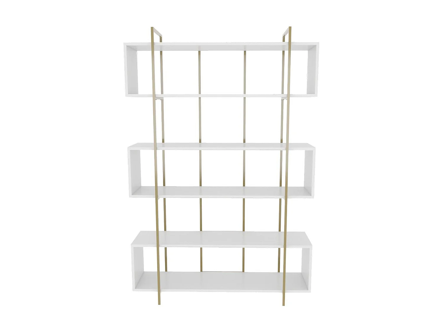 Librería elegante – 120 x 180 x 29,6 cm – Blanco y dorado – Tablero de partículas revestido de melamina