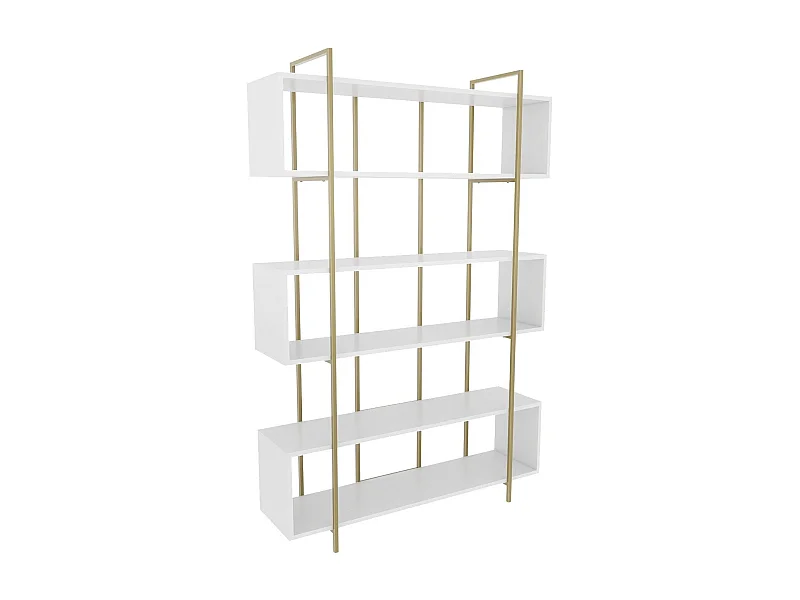 Librería elegante – 120 x 180 x 29,6 cm – Blanco y dorado – Tablero de partículas revestido de melamina