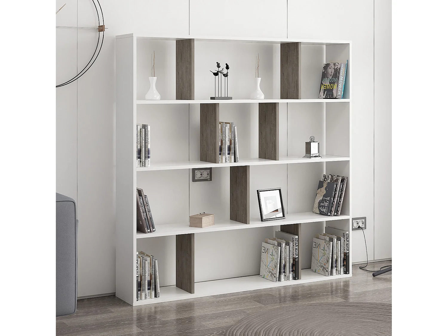 Étagère bibliothèque Repono 145cm Bois Wengé et Blanc