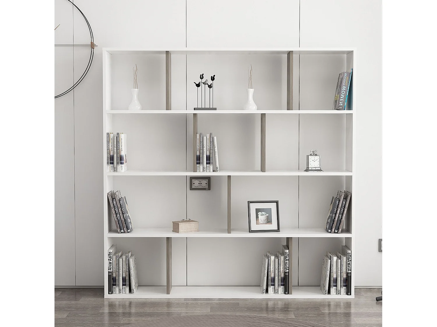 Étagère bibliothèque Repono 145cm Bois Wengé et Blanc