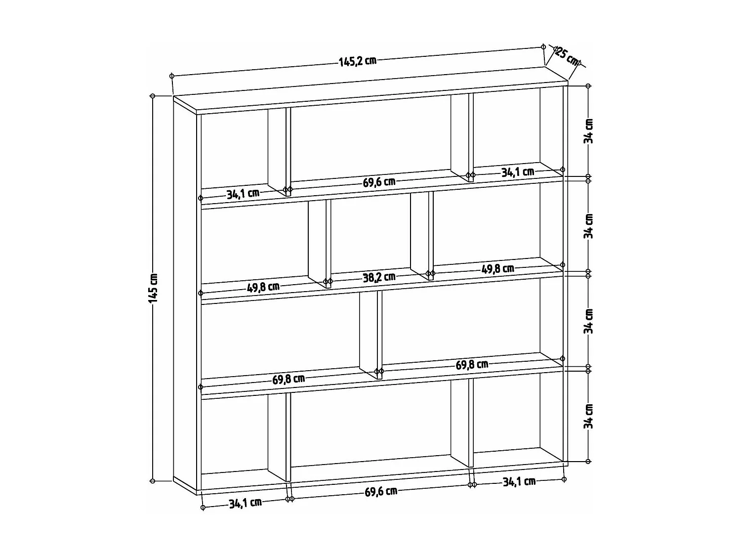 Étagère bibliothèque Repono 145cm Bois Wengé et Blanc