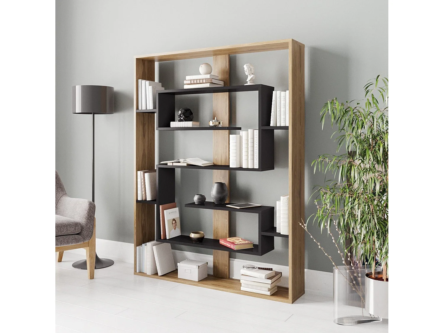 Estantería Kailua 1076, Abierta sin pared trasera, Aglomerado laminado, 156x120x22cm