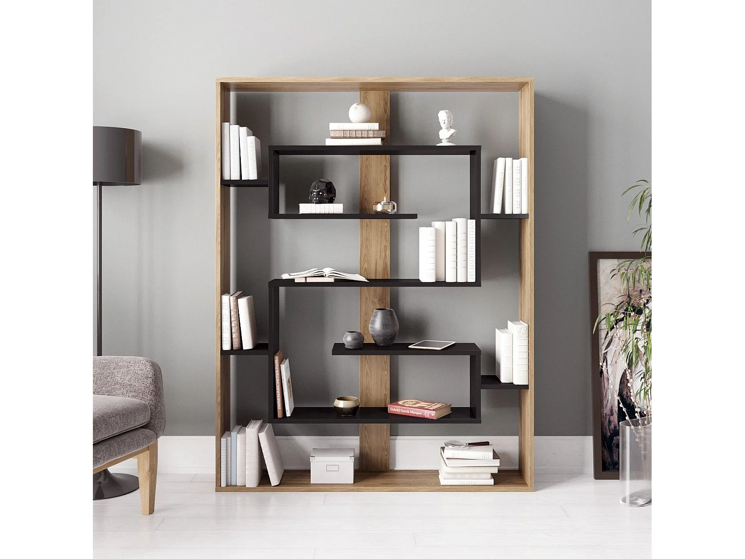 Estantería Kailua 1076, Abierta sin pared trasera, Aglomerado laminado, 156x120x22cm