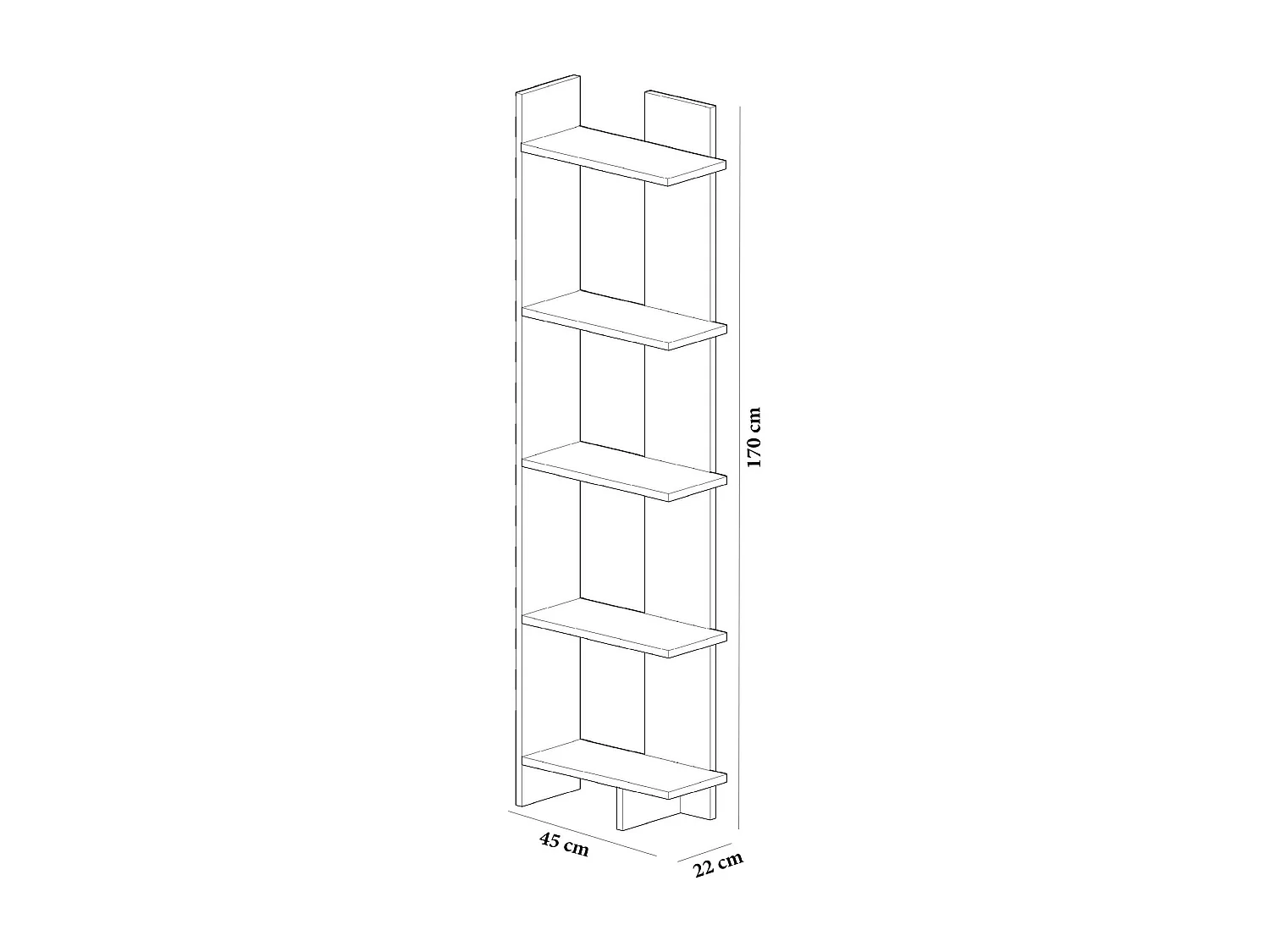 Estante de parede moderna, preta e branca, 45 x 170 x 22 cm | Painel de partículas 100% revestido de melamina, 18 mm de espessura | Solução