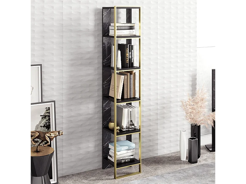 Estante Barroca Elegante, Dourada e Preta, 32,2 x 178,5 x 31,3 cm | Painel de Partículas 100% Revestido com Melamina, 18 mm de Espessura | S