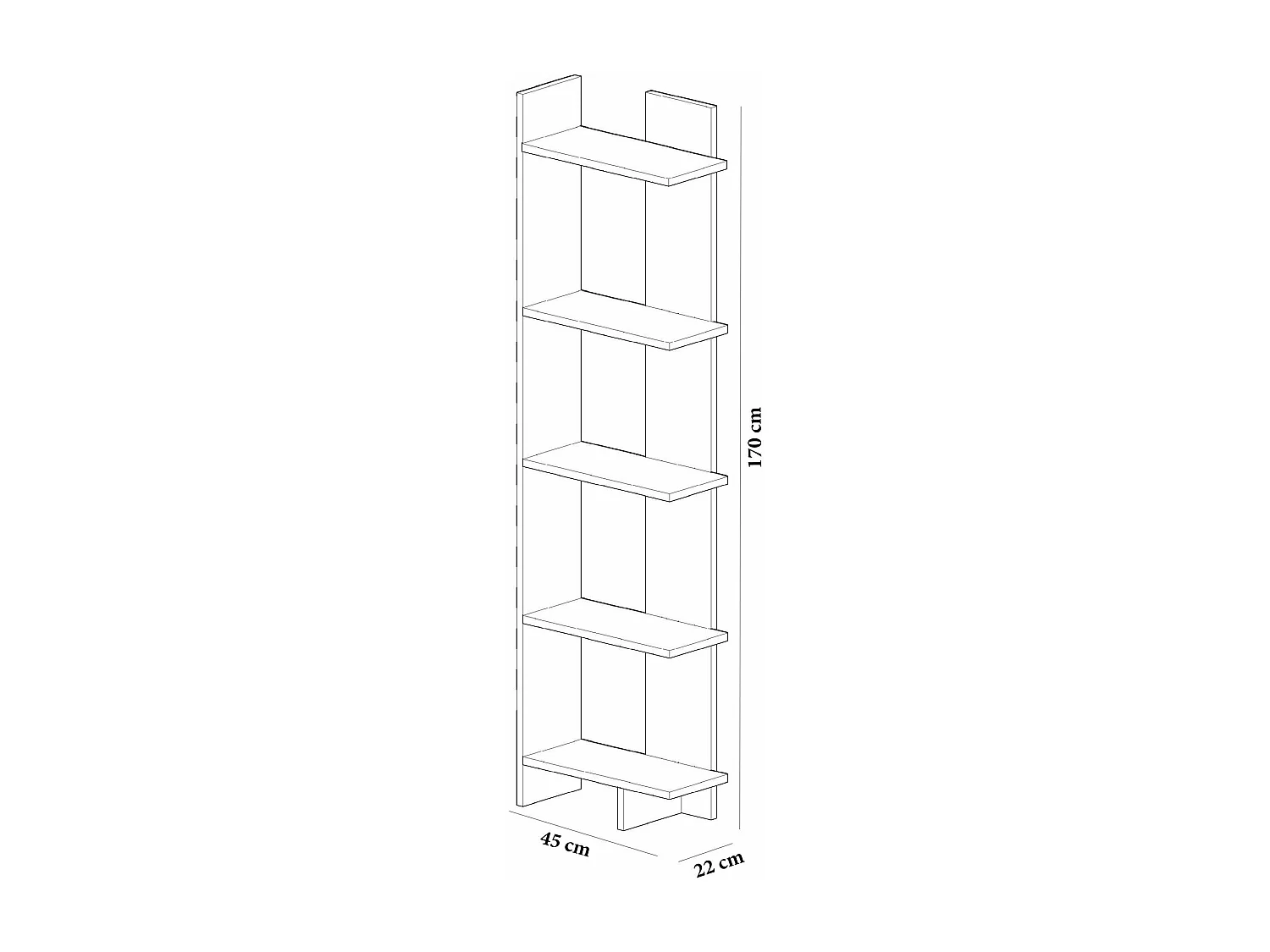 Estantería Kailua 1074, Abierta sin pared trasera, Aglomerado laminado, 170x45x22cm