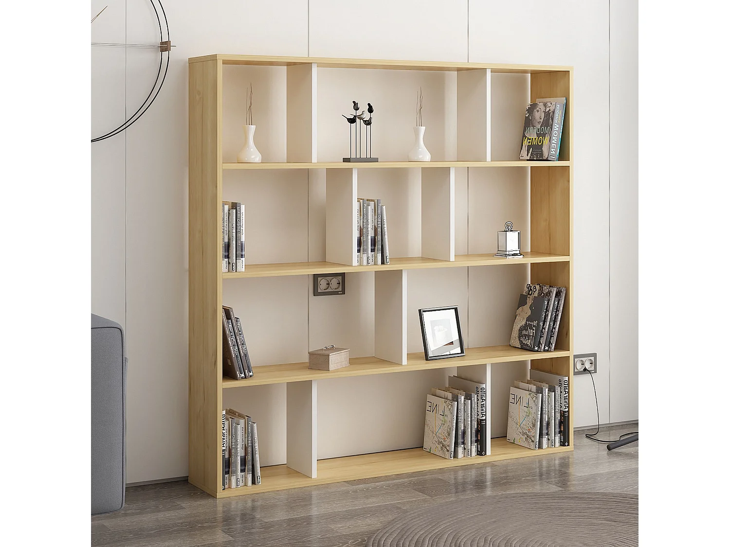 Estante – 145,2 x 25 x 145 cm – Carvalho e Branco – Painel de partículas revestido a melamina